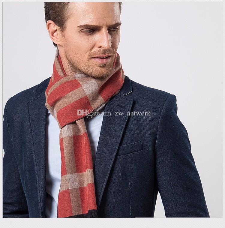 Men Scarf Lattice Tassel Jacquard Thick Cozy Middle Aged Winter Cashmere Like