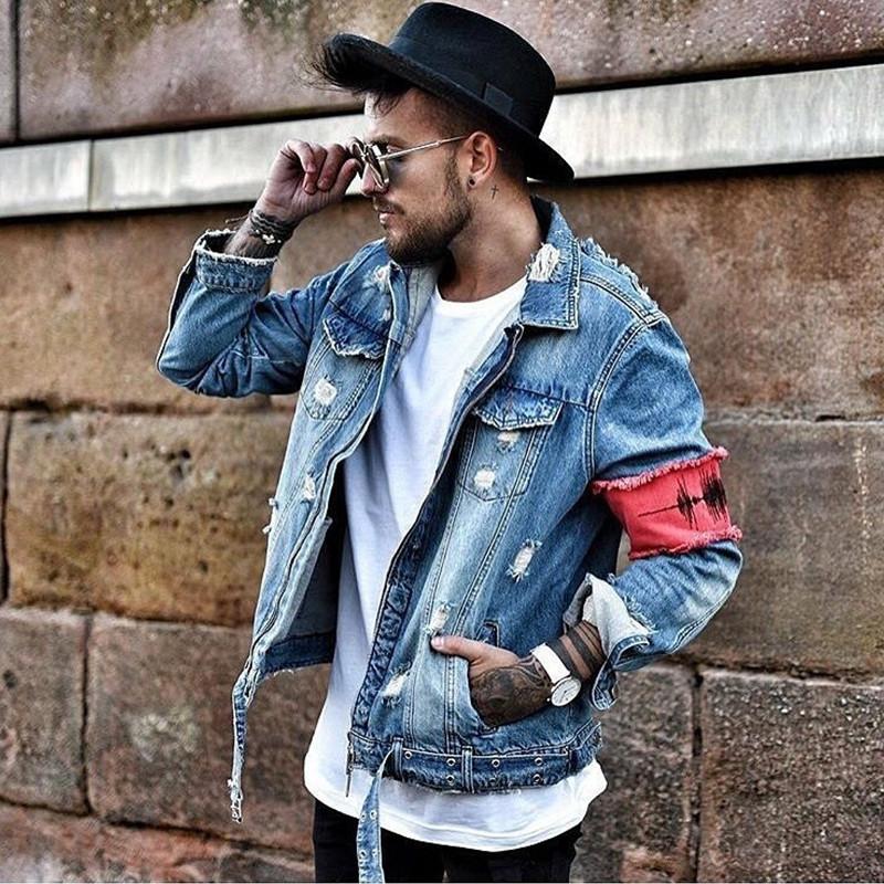 

Mens Jacket Classic Broken Zipper for Old Denim Jacket Bule Black Jeans Jackets Coats Male Cool Size -2XL