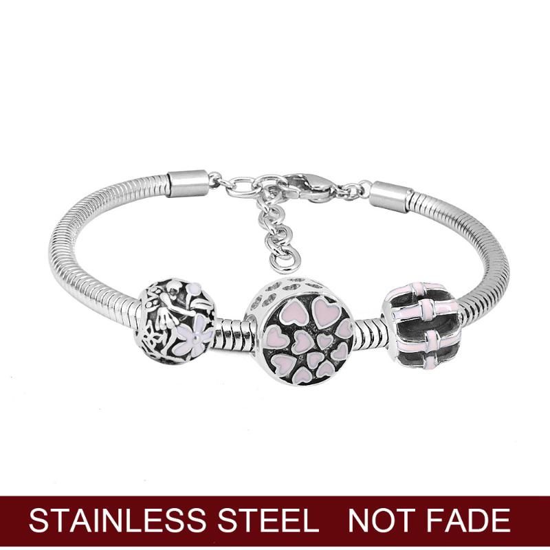

Charm Bracelets Vintage Bead Charms Big Hole Beads European Pendant Fashion Stainless Steel Bracelet 3mm Snake Chain DIY Jewelry For Women