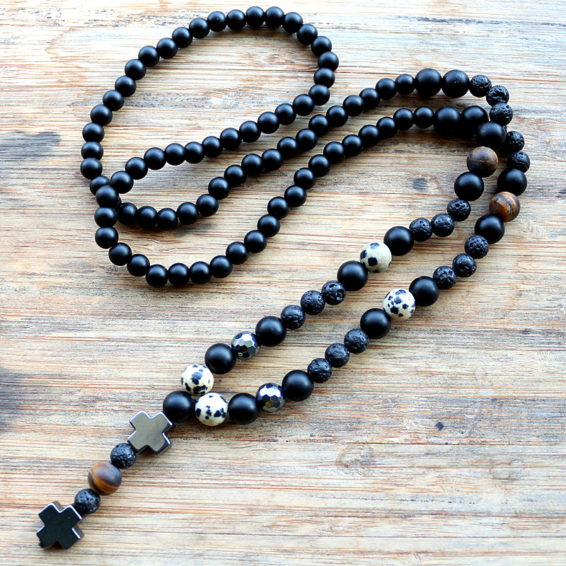 

Design fashion handmade Black Men's Hematite Cross Bead Necklace Fashion Jewelry, Silver