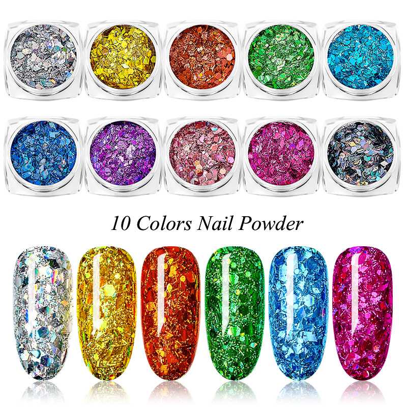 

T-TIAO CLUB 1 Box Laser Silver Glitter Sequins Mix Nail Art Sparkly Paillette Tips Charm Pigment Flakes Gel Nail Decoration