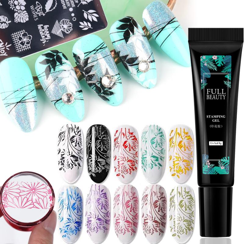 

8ml Nail Stamping Polish Gel Black White Gold Silver Printing Varnish Drawing Plate Stamp Glue Nail Decoration Treatments SA1793, Yh-002