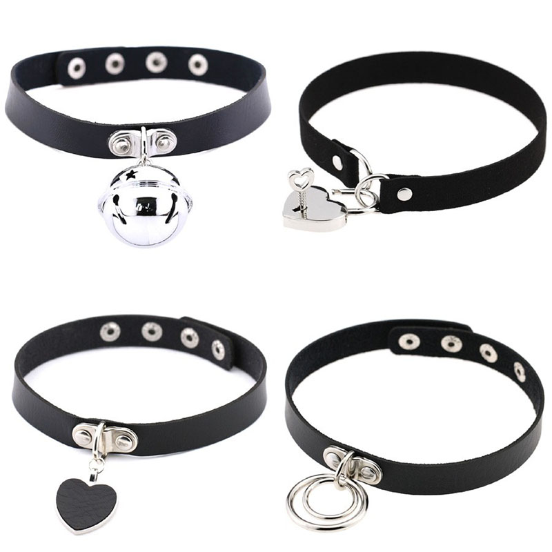 

Neo-gothic Hyperbole Women PU Leather Heart-shaped Choker Necklace Harajuku Punk Style Female Button Accessories Jewelry Chocker