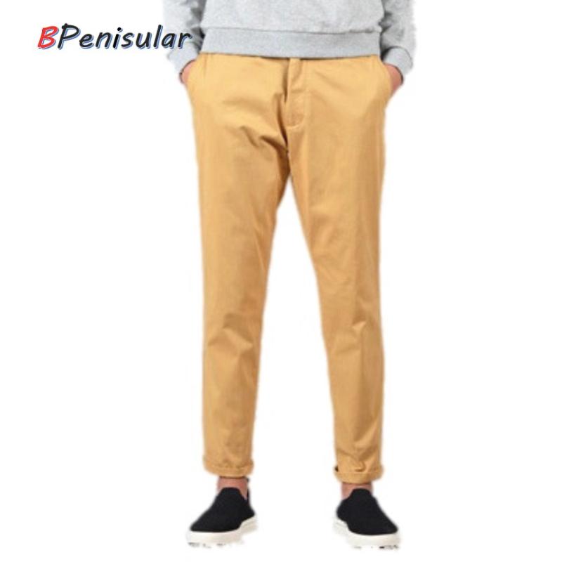 

2020 Spring Summer Korean Men Cotton Pants Slim Fit Pencil Pant Solid Casual Long Trousers Cargo Men Khaki Pants Joggers Male, Beige