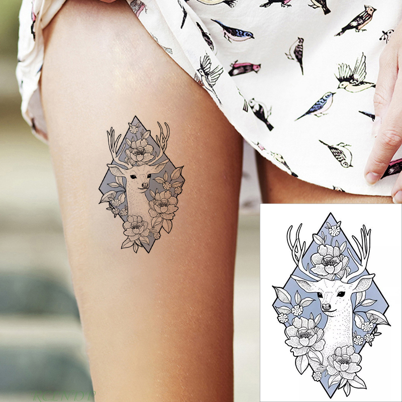 

Waterproof Temporary Tattoo Sticker deer flower geometric patterns fake tatto flash tatoo hand leg arm back for kid men women