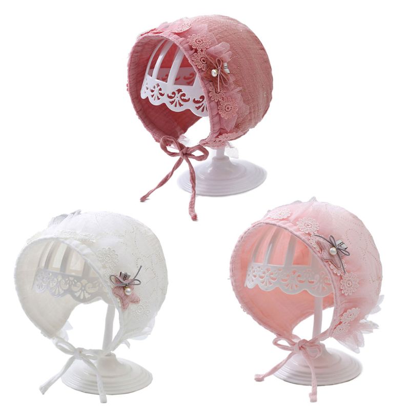 

2020 Lace Newborn Cotton Kids Hat Baby Princess Cap Infant Baby Bonnet Summer Sun Hat 63HE, White