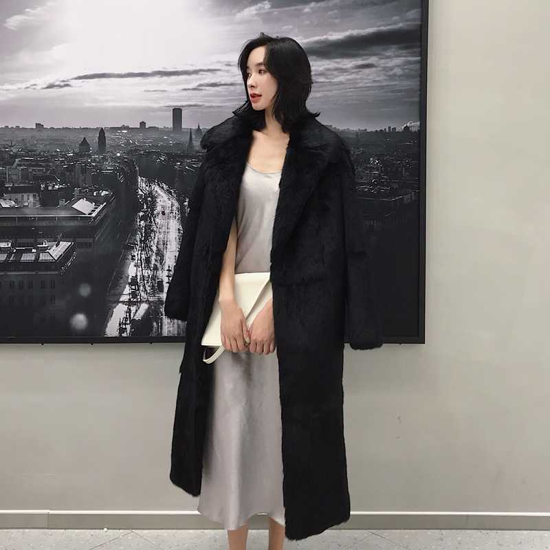 

Long Winter Real Women Jacket 200% Fur Coat Female Furry Jackets Abrigos Mujer Invierno 2020027 KJ4228, Black
