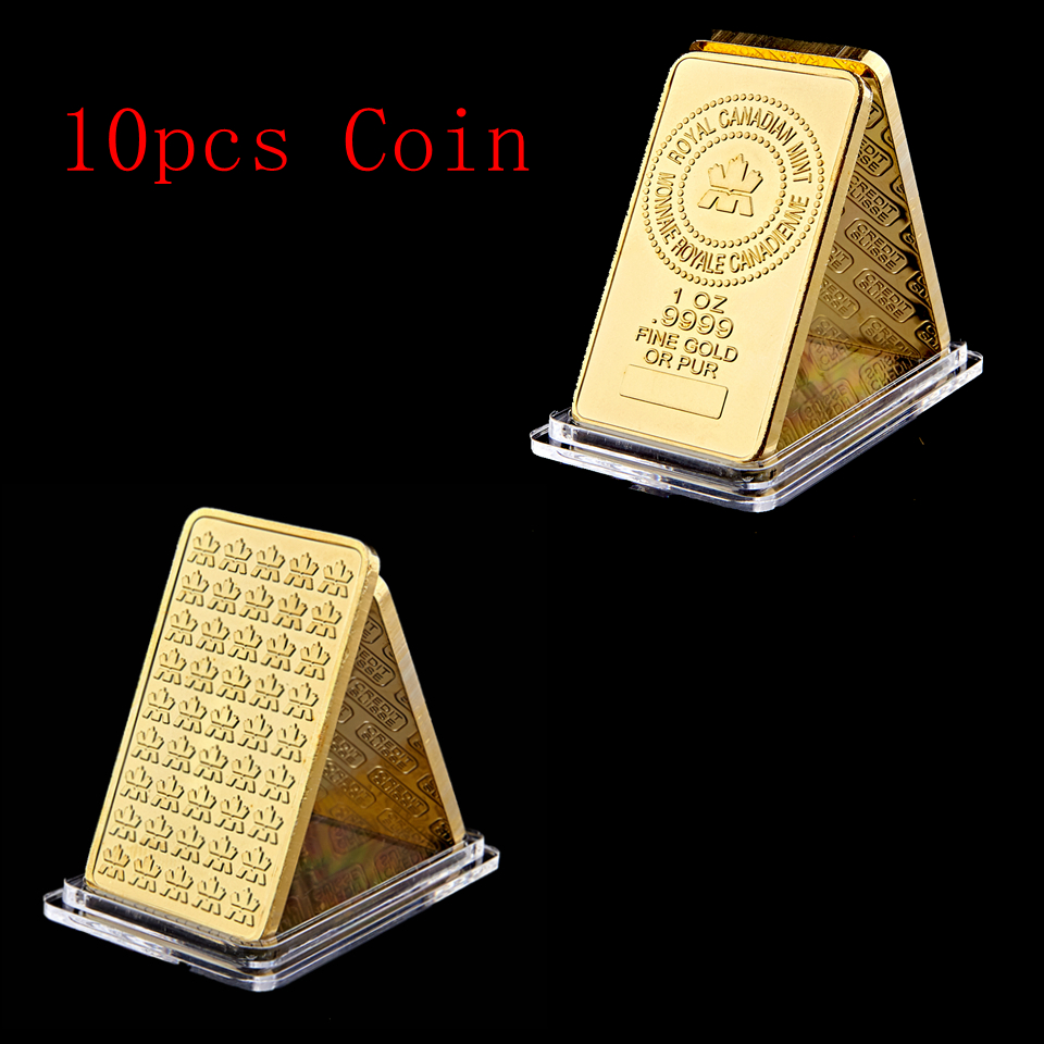 10 Pcs/lot The Royal Canadian Mint Craft Plated 1 OZ Fine Gold Or Pure Souvenir Bullion Bar-image-527591634