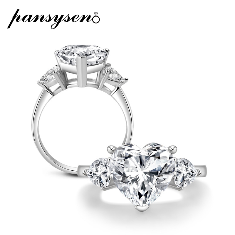 

Cluster Rings PANSYSEN Top Quality 5ct Diamond Heart For Women S925 Silver Wedding Engagement Bridal Jewelry Elegant Ring Accessories