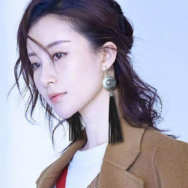 

Jewelry alloy carved round long leather tassel earrings earring earring