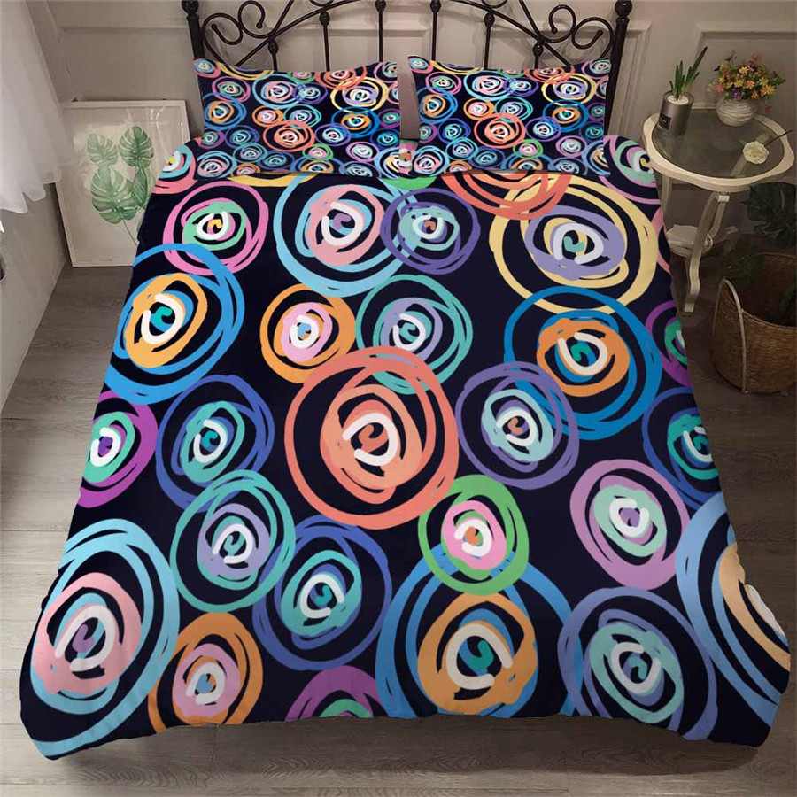 

HELENGILI 3D Bedding Set Geometric Circle Print Duvet Cover Set Bedcloth with Pillowcase Bed Home Textiles #YC-35, As pic