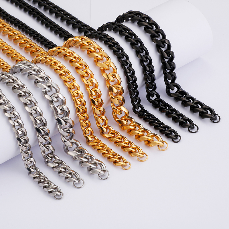 

KS107415-Z brand new 9mm 24 inch (60cm) Gold/silver/black stainless steel smooth curb link chain necklace for mens Cool Holiday gifts bling