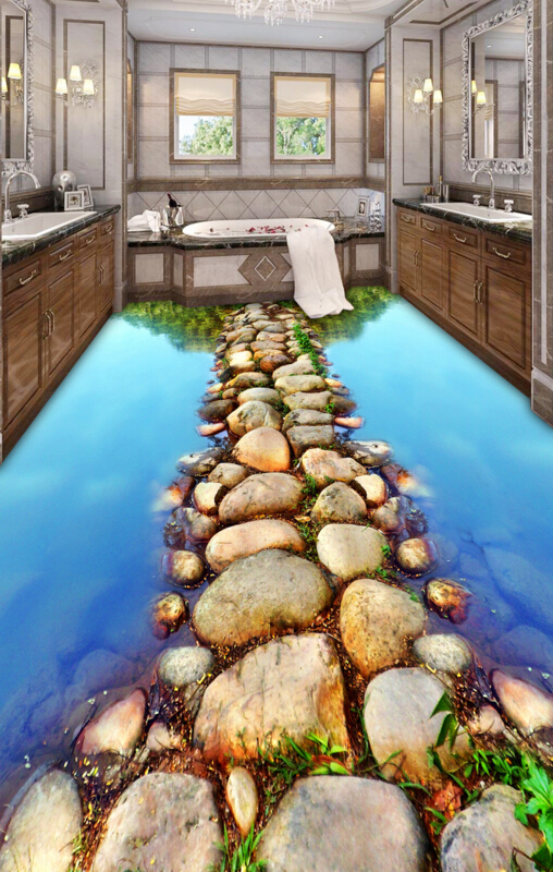 

[Self-Adhesive] 3D Cobblestone Paved Road 255 Floor Wallpaper Mural Wall Print Decal Wall Murals, Yellow