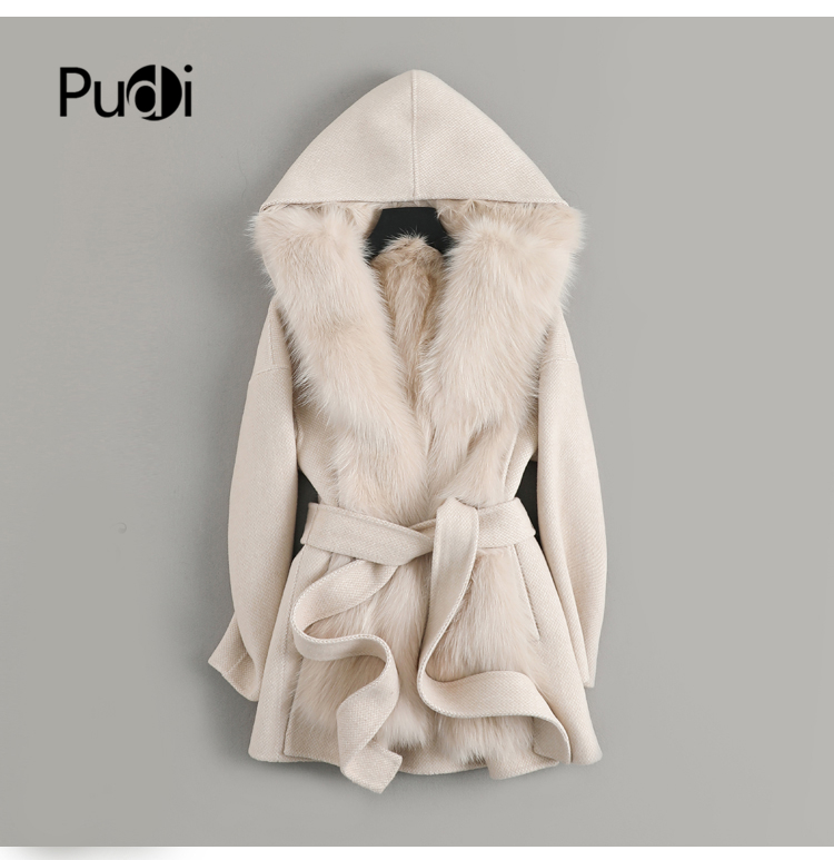 

Women real wool Fur coat jacket lady female natural fur lining with hood Winter long double face coats parka trench z19168, Beige