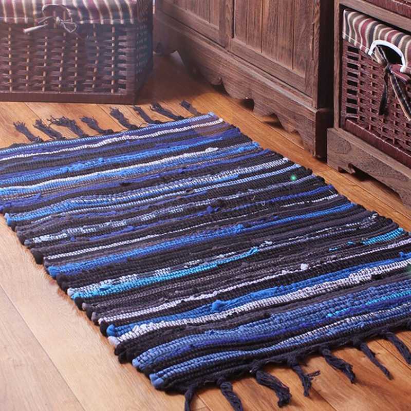 

1pc Cotton And Linen Living Room Carpet Home Bedroom Bedside Floor Mat Kitchen Strip Mat Foot, Rose red