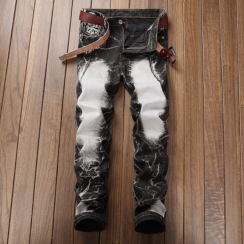 

2019 New Gray black jeans Male Personality tie Flower Street trend Men's Simple Versatile trousers More Size 28-38 40 42, As pic