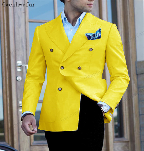 

Bridalaffair ( Jackets+Pants ) Double Breasted Suit Yellow Groom Wedding Suits Men Dress Suit Dinner Party Prom Suit Formal Business, 10