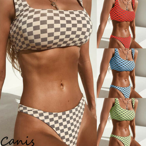 

Hot Fashion Women Sexy Two Piece Plaid Bikini Sets Push-Up Padded Bra Tops Thong Bottoms Swimwear Bathing Suit