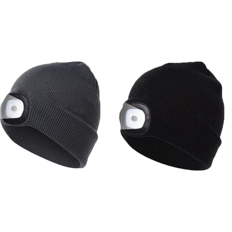 

Press Button LED Light Beanie Winter Hat Knitted Unisex Special Christmas Tech Gag Gifts for Men Women Teens Outdoor, Black