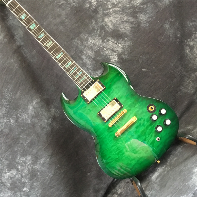 

Custom shop SG electric guitar green, fingerboard with plastic color flower pots, rosewood fingerboard, free shipping