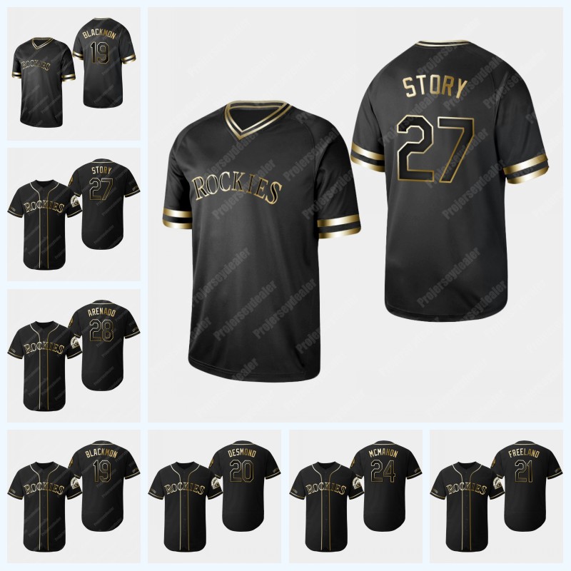 

27 Trevor Story 2019 Golden Edition Charlie Blackmon Nolan Arenado Daniel Murphy Ian Desmond Ryan McMahon Kyle Freeland Baseball Jersey, Button stlye mens s-xxxl