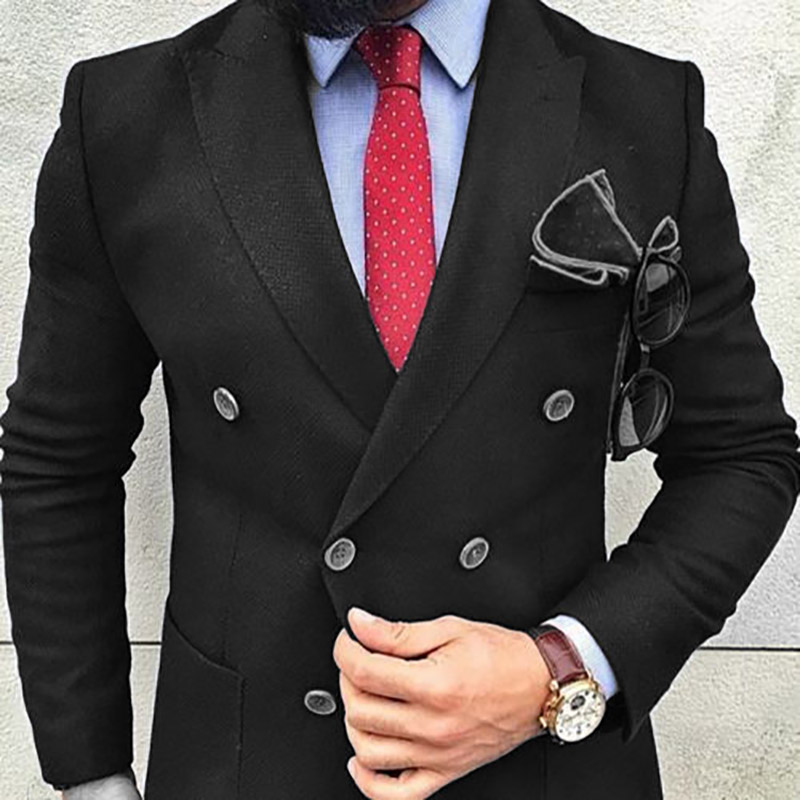 

Navy Bule Double Breasted Suits Jacket Custom Made Fashion Blazer Formal Office Business Jacket For Men Wedding Tuxedos Wear, Black