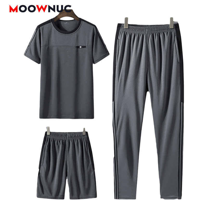 

Men's Set New Short + Trousers+T-shirt Thin Jogger Youth Three Piece Suit Fashion Mens Clothing Summer Casual Male Solid, Black