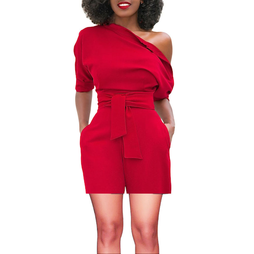 

Playsuit Women' Sexy Off Shoulder Ruffle Short Sashes Fashion Casual Jumpsuit Rompers Women Top Summer Beach, Black