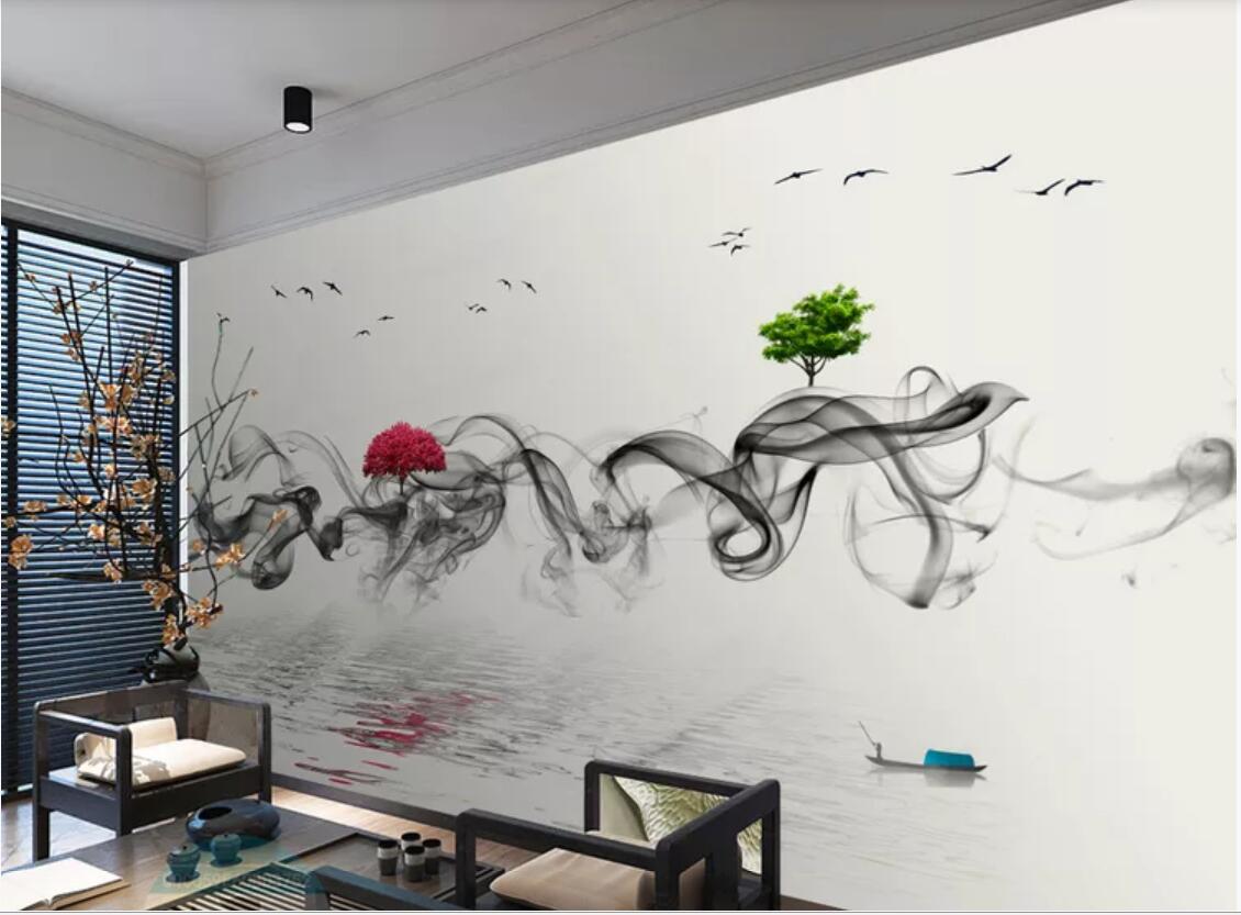 

3d wallpaper custom photo mural Modern minimalist new Chinese abstract artistic conception ink landscape mural home decor wall art pictures, Non-woven fabric