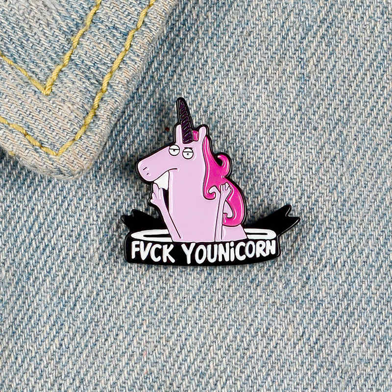 

Animal Enamel Pin pink horse cute brooch raise hand Lapel Pin Personality text Badge Denim Jeans Cartoon fashion gift for women