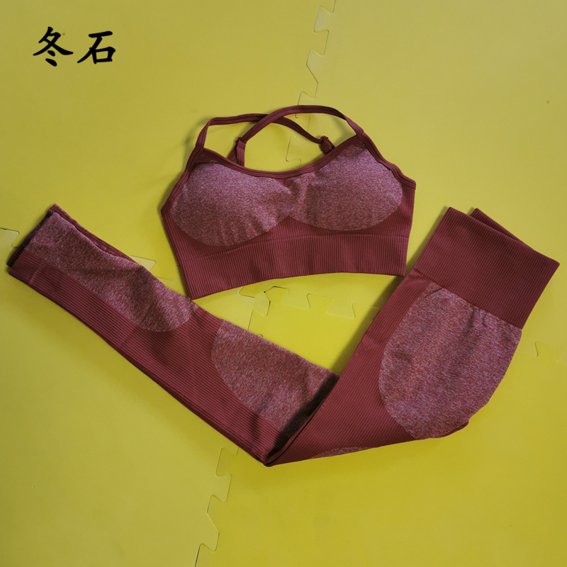 

New Color Red 2 Piece Set Yoga Set Seamless Women Fitness Yoga Bra Sports Bra Tops High Waist Patchwork Gym Pants Sports Suit, Black