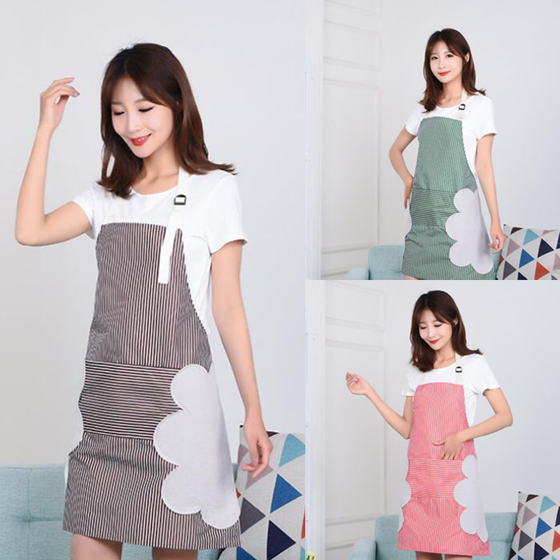 

Cooking Kitchen Striped Apron Women Home Gardening Pocket Erasable Hand Apron