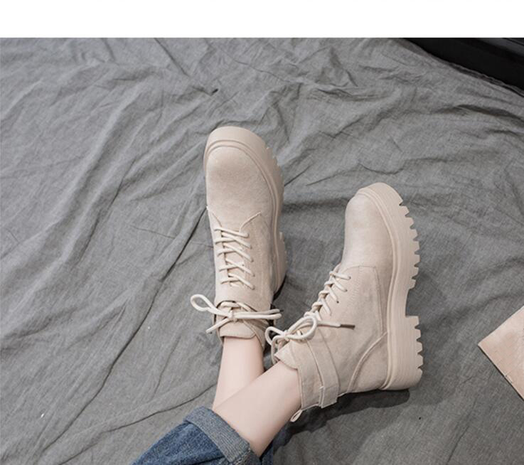

Original Martin boot female British wind 2019 new wild spring and autumn single boots short tube platform autumn models motorcycle short, Beige