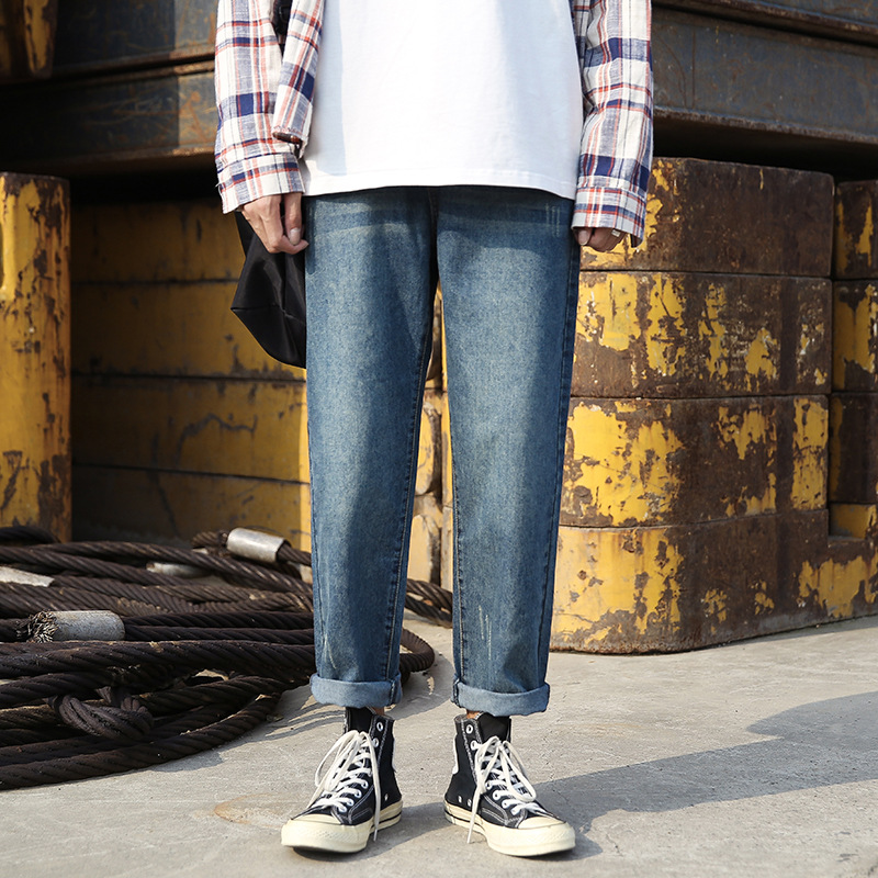 

Vintage Jeans Men Loose Washed Fashion Straight Denim Pants Blue Plus Size Korean Casual Trousers Punk Cowboy New Hombre