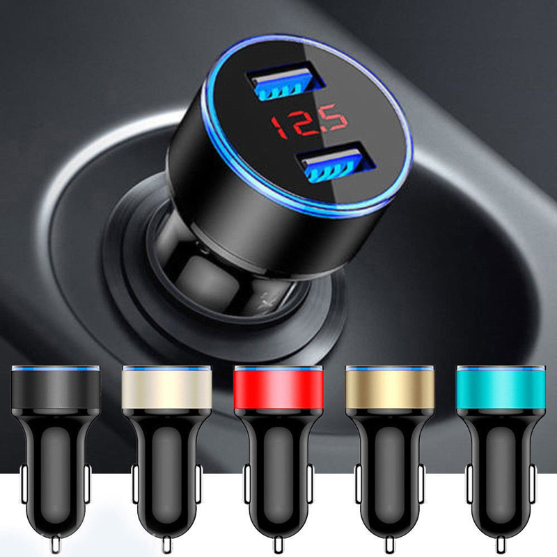 

3.1A Dual USB Car Charger 2 Port LCD Display 12-24V Cigarette Lighter Socket Fast Car Charger Power Adapter, Blue