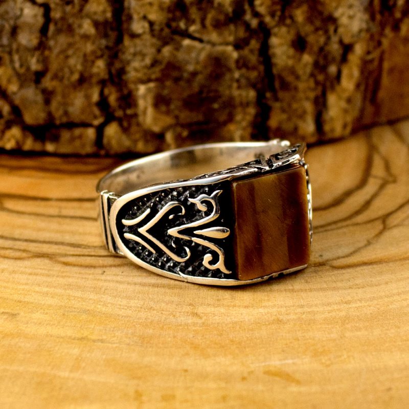 

925 Sterling Silver Ring for Men with Tiger Eye Stone