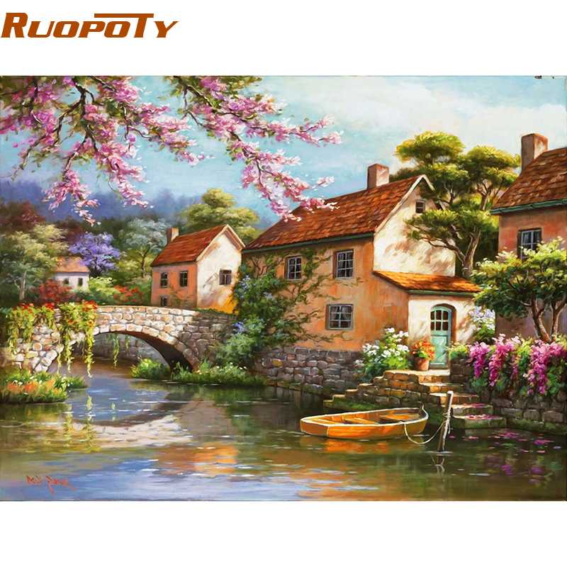 

RUOPOTY Countryside Landscape Diy Digital Painting By Numbers Kits Acrylic Picture Home Wall Art Decor For Unique Gift Artwork