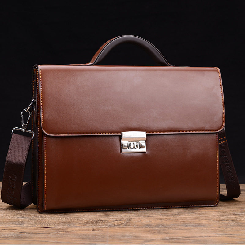 

New Luxury Business Man Bag Theftproof Lock Pu Leather Briefcase For Man Solid Bank Mens Shoulder Bag Work Laptop bags, Black
