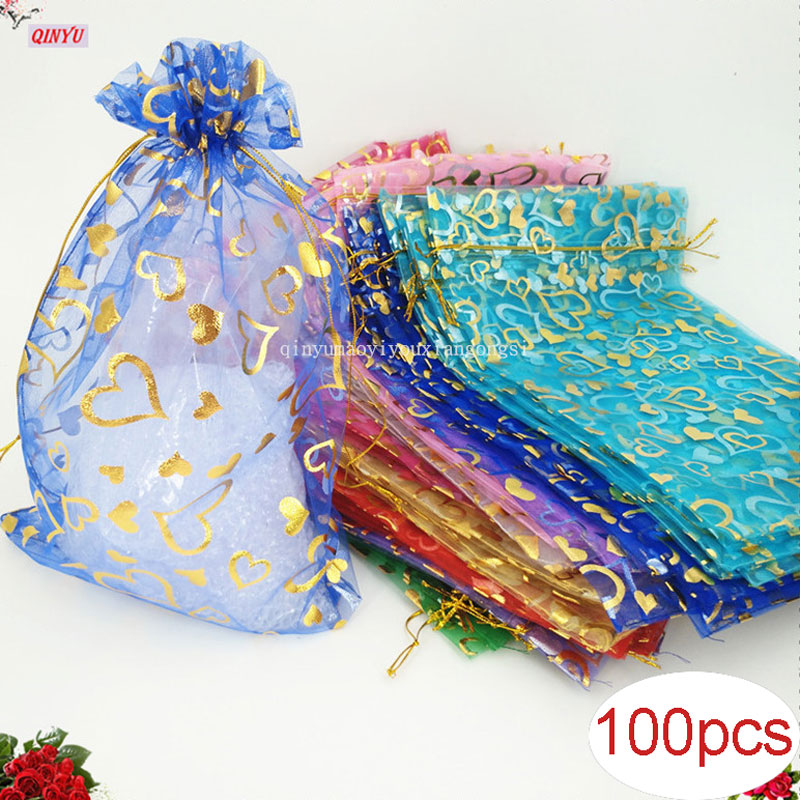 

Gift Wrap Heart Wedding Bags & Pouches Supplies 100pcs 13x18 Cm Large Organza Jewelry Packing with 5ZSH326 Factory price expert design Quali