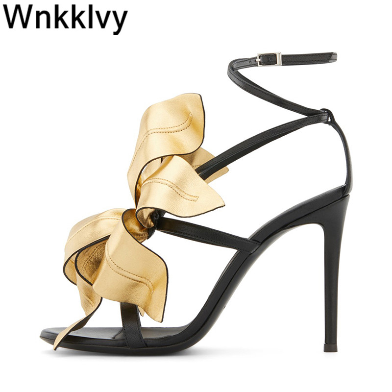 

Summer sandals Women flower decoration high hells Party dress shoes Woman ankle strap zapatos de mujer gladiator sandalias, Black