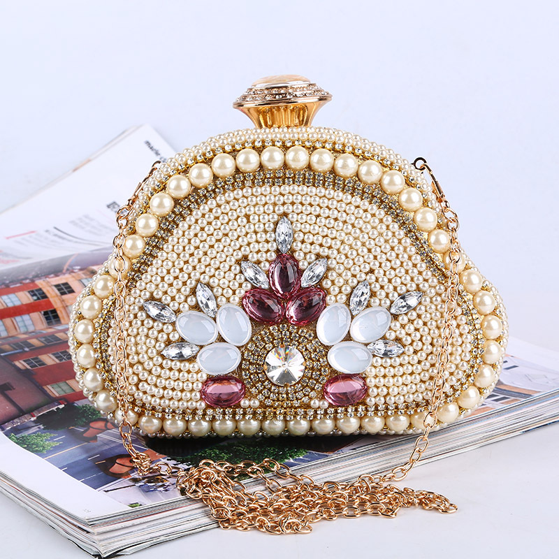 

Gold Silver Color Luxury Crystal Imitation Pearl Women Evening Bags 2020 Fashion Metal Chain Shoulder Handbag Clutches Purses