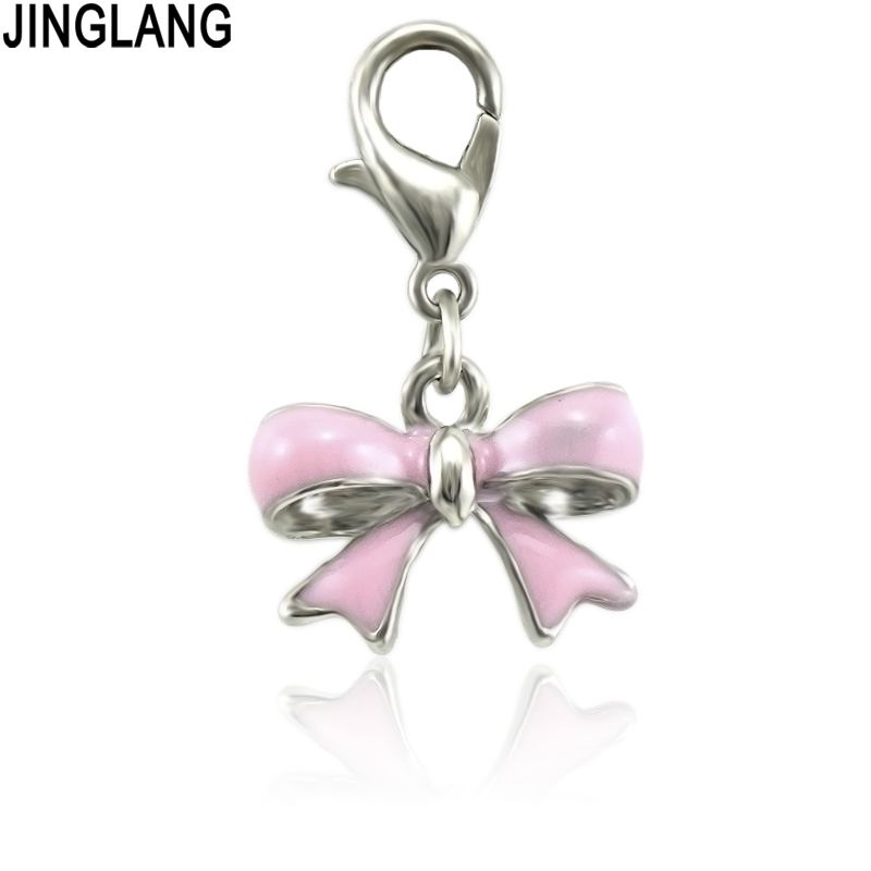 

JINGLANG New Arrival Cute Tone All Enamel Bow Charms Pendants For Jewelry Making, Bronze;silver