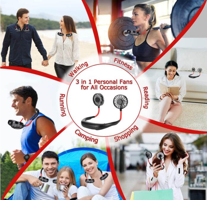 

Portable Hanging Neck Sports Fan Hands Free USB Rechargeable Wearable Neckband Fan 3 Level Air Flow Hanging Neck Fan Party Favor CCA12197