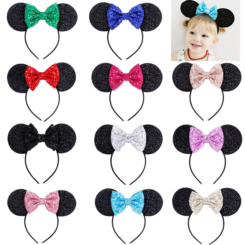 

Girls Sequin Bow hair accessories Mouse ears headband Children Hair Sticks Baby kids cute Halloween Christmas cosplay headdress hoop C6896, Slivery;white