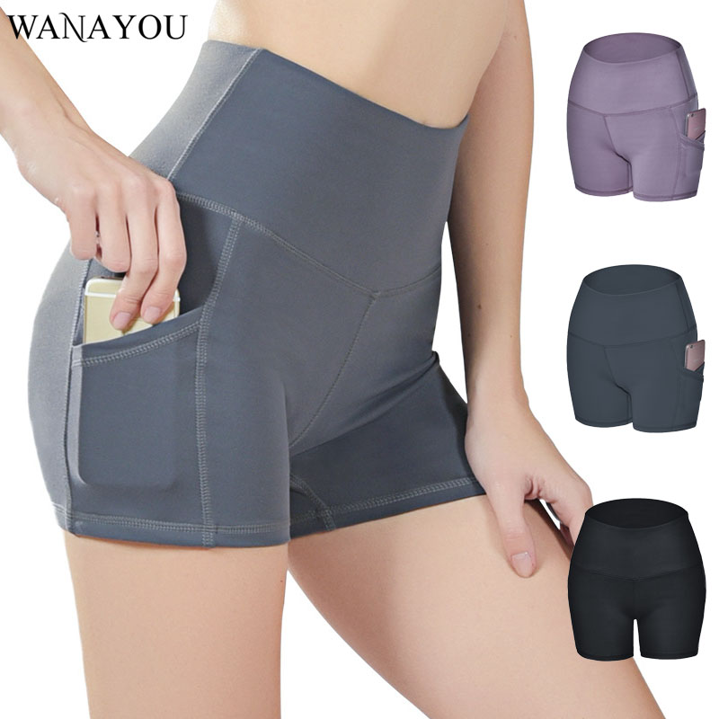

WANAYOU -3XL Plus Size Women Running Shorts,High Waist Pocket Sports Shorts for Women,Elastic Tight Women's Workout Shorts, Purple