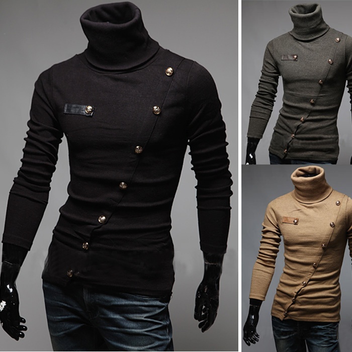 

ZOGAA New Men' Fashion Shirts Men' Long Sleeve Shirts Male Solid Casual Thin Wool Tops Turtleneck Knitted, Black