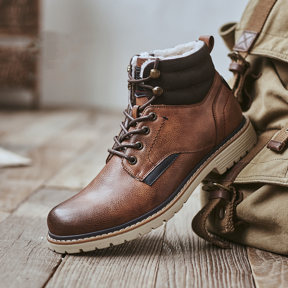 

Winter Snow Boots Men New Fashion Warm Fur Boots Man Comfy Plush Men's Shoes Casual Outdoor Lace-Up Botas Men's Boots