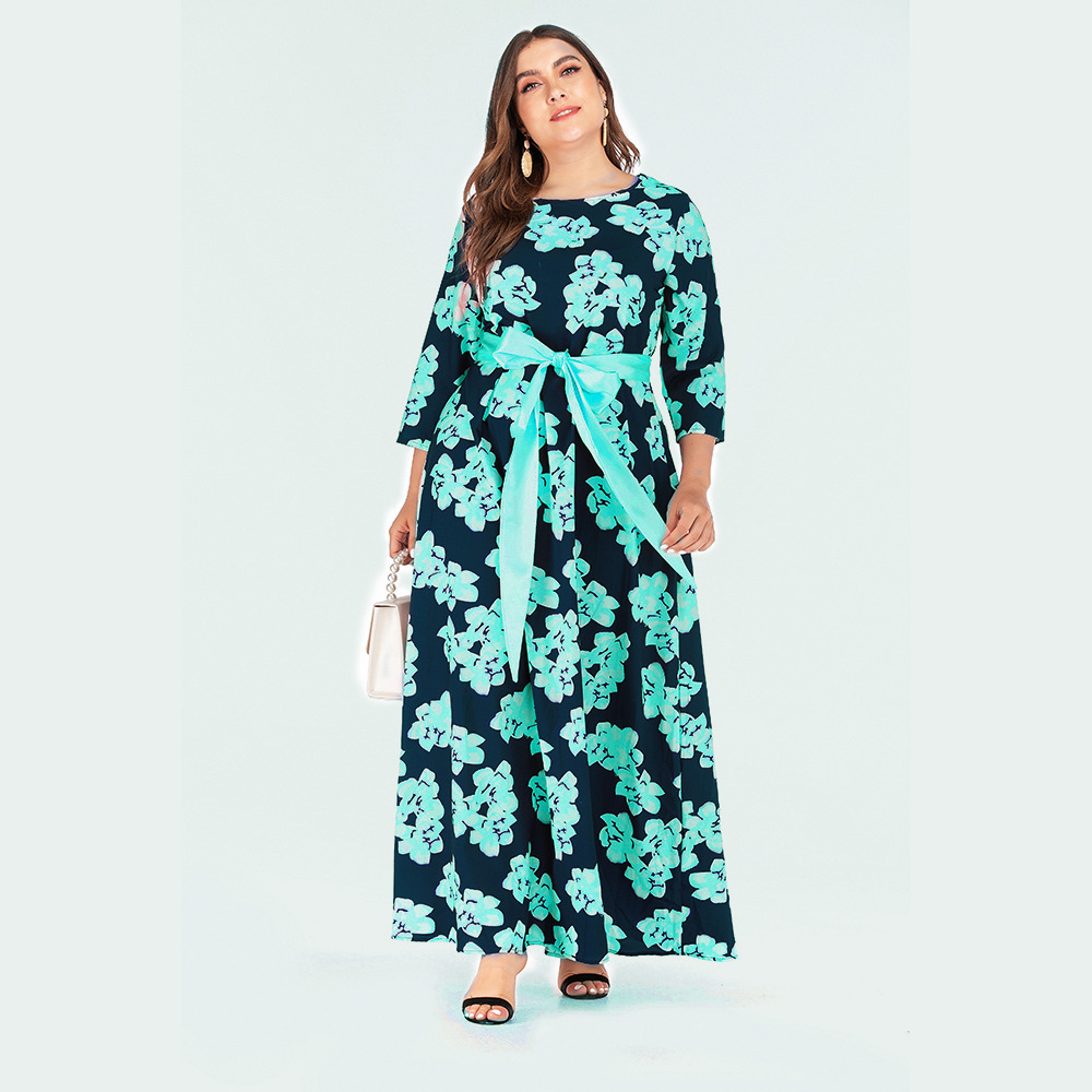 

Plus sizewomen's long-sleeved dress bohemian printed dress, Green
