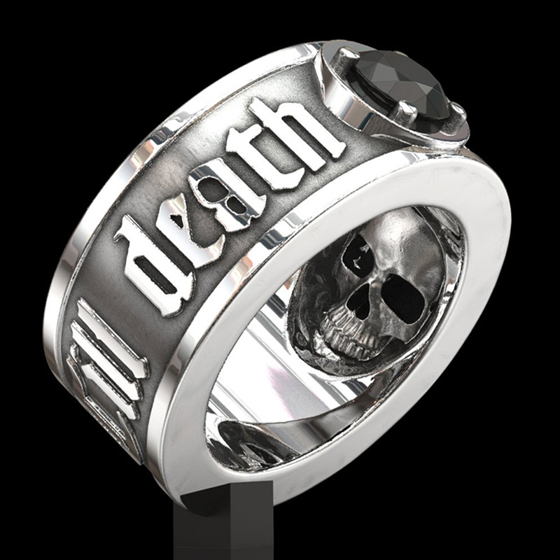 

New Creative Skull Alloy Ring, European and American Punk Wind Vintage Silver Plated Ring