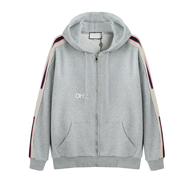 

Gray Luxury Italy Designer Fashion Brand New Hooded Zip-up Sweatshirt With Logo Stripe Men's Hoodies Women Sweatshirts Man Clothing, Black